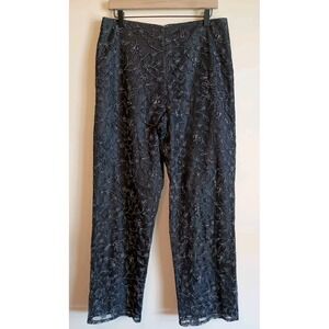 Vintage Y2K Ronni Nicole Floral Mesh Overlay Evening Pants Black Lined Sz L Chic